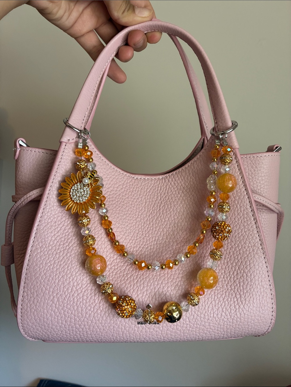 Golden Sunflower with Bee Charm Beaded Keychain Bag Chain